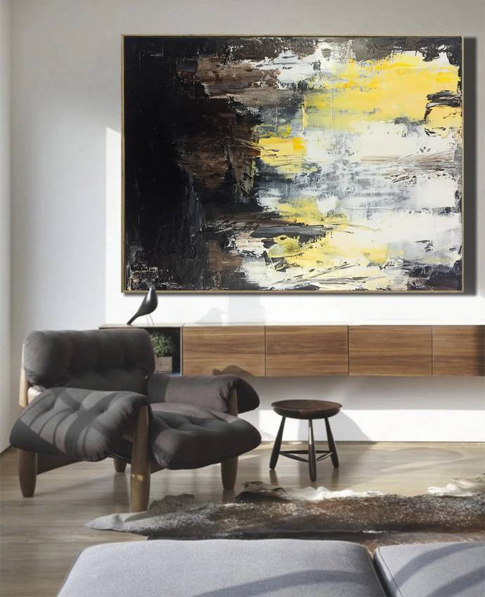Brown Paintings Black Yellow Abstract Canvas Artwork QW61K wall art